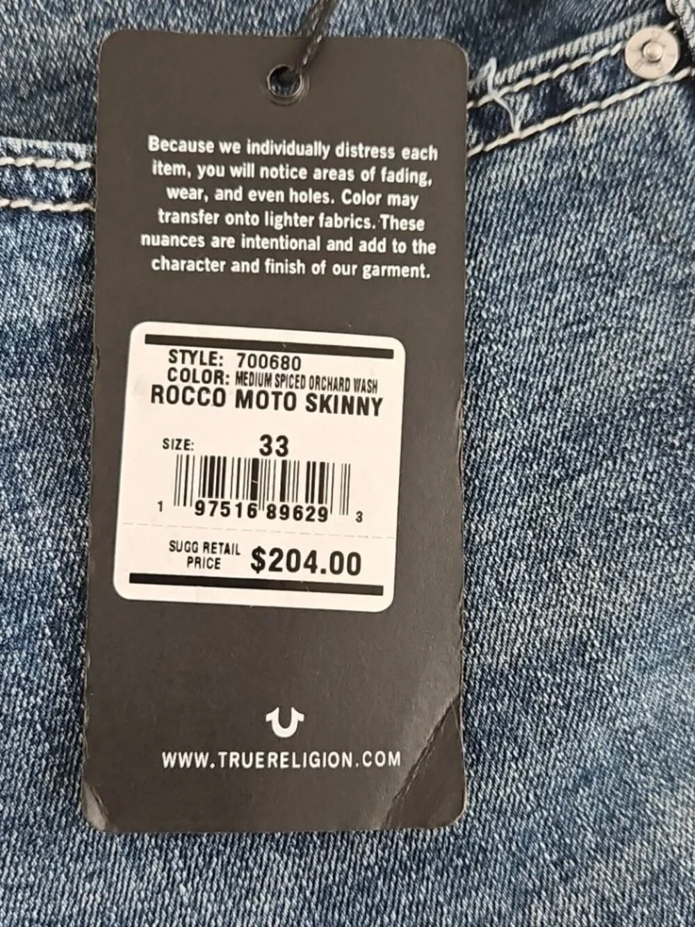 True Religion Rocco Moto Jeans‎ Men's 33x32 Med Wash NEW Relaxed Skinny 700680